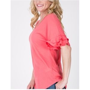 New! Coral Ruffle Sleeve Gauze Top 3 Colors